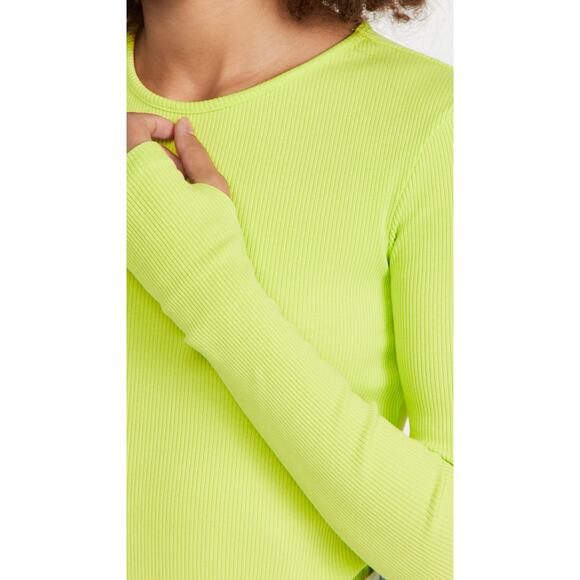 AGolde Bea Asymmetric Cutaway Thong Bodysuit Lime Green Thumb Hole Size Large - Picture 16 of 16